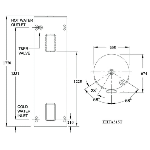 Rinnai 315L Twin Element Electric 3.6kW - EHFA315T