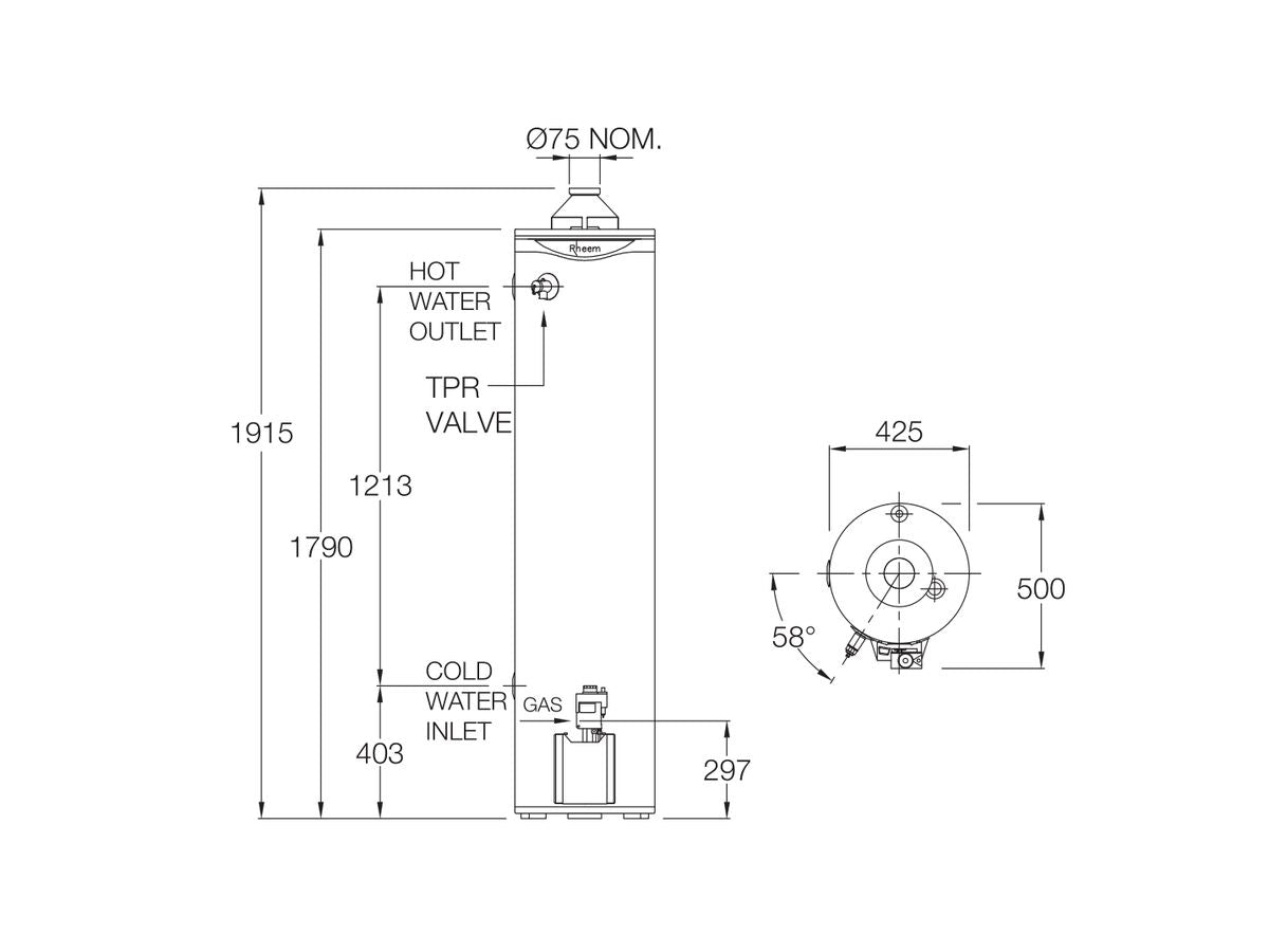 Rheem 800 Series 170L 3 Star Internal Natural Gas