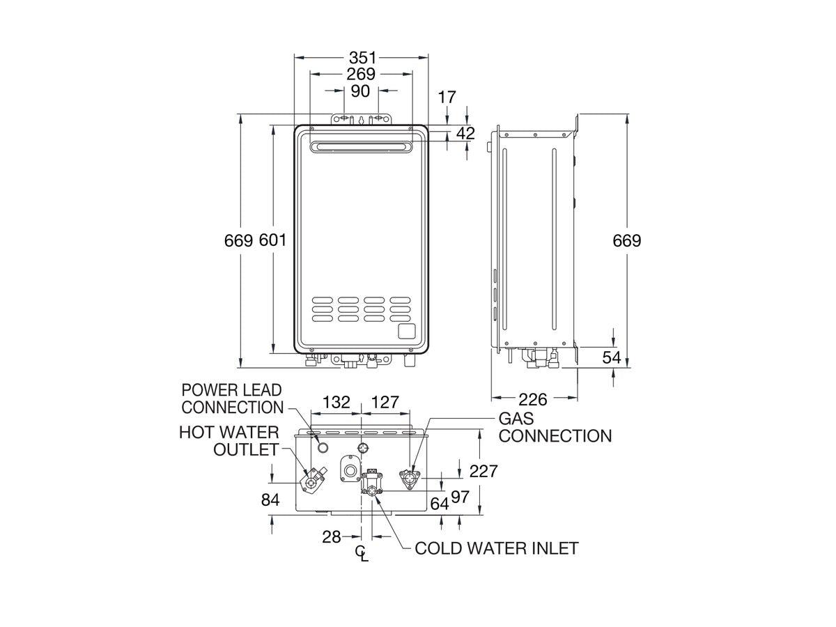 Rheem 876627PF 27L Gas Continuous Flow Hot Water System 50 Degrees Preset LPG